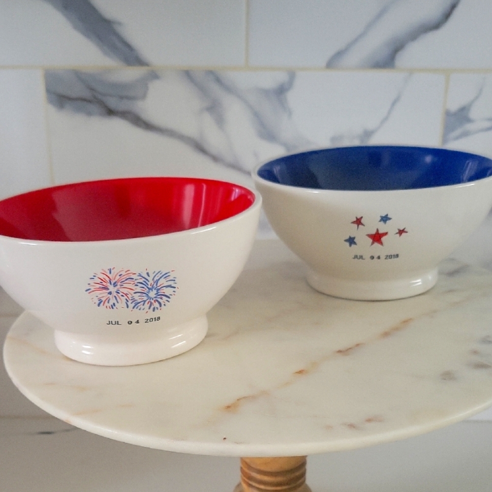 Rae Dunn Patriotic Red and Blue Ceramic Bowls NEVER USED